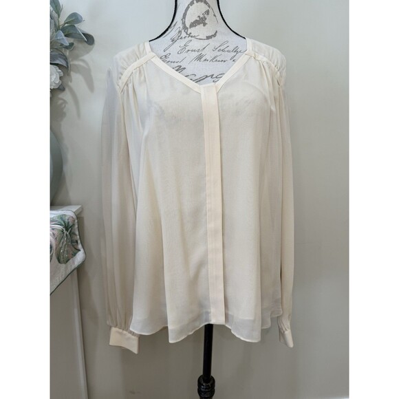 Diane Von Furstenberg Blouse Top Beige Nude Long Sleeve 100% Silk Sz 14 - Picture 5 of 9